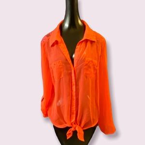 lei blouse sheer neon orange with lace back size XXL (19)